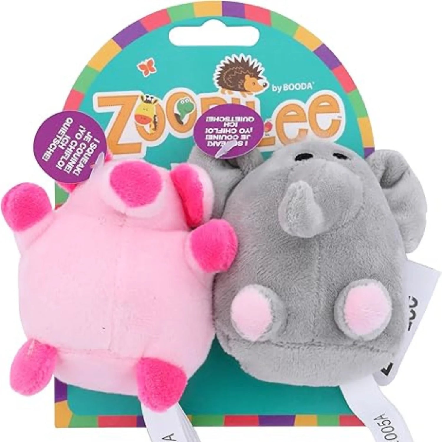Zoobilee Mini Elephant & Pig Plush Dog & Puppy Toy (2-pack)