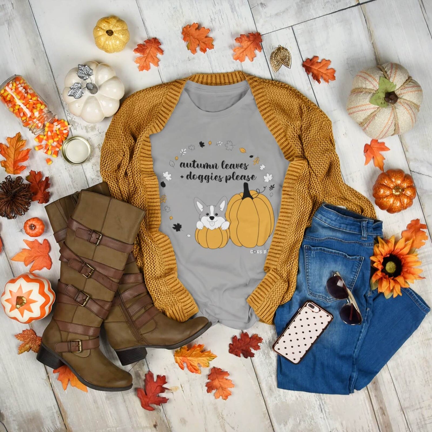 Autumn Leaves Doggies Please Long Sleeve Shirt